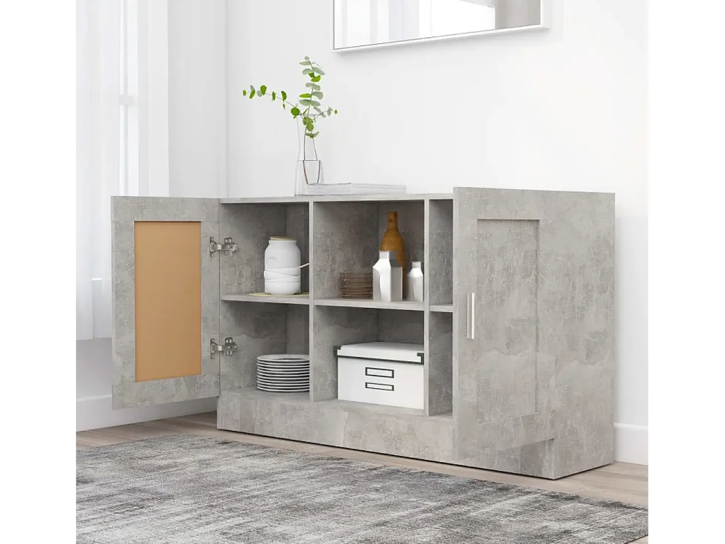 Aparador de madera contrachapada gris hormigón 120x30,5x70 cm ES44186