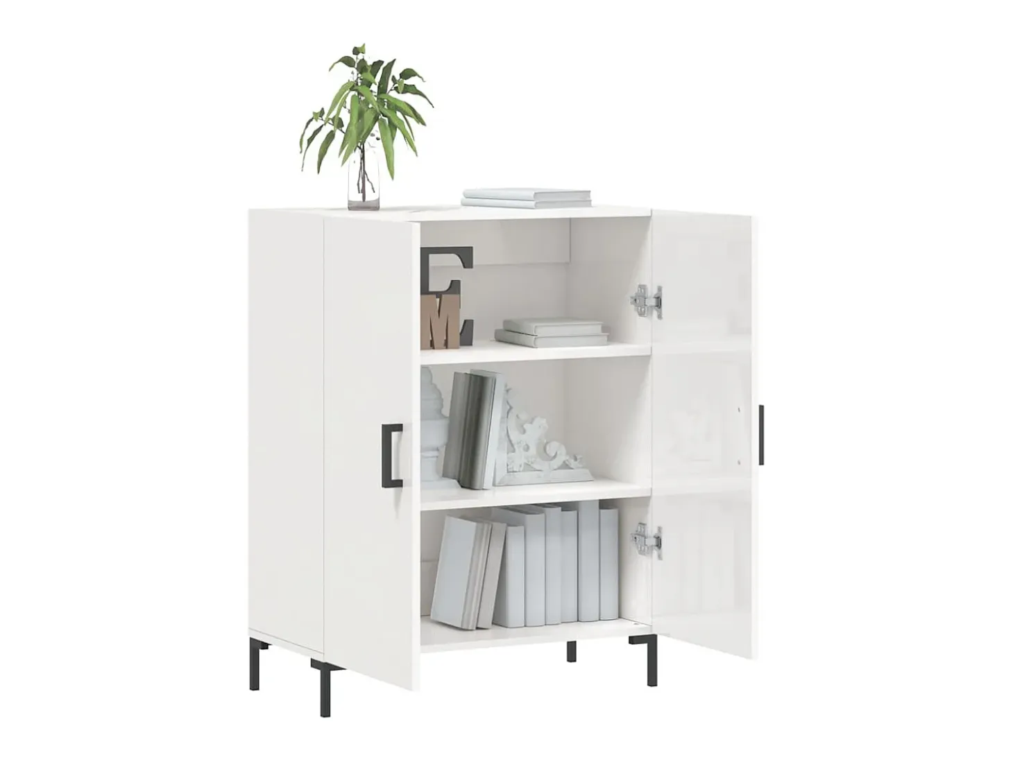 Aparador de madera contrachapada blanco brillante 69,5x34x90 cm