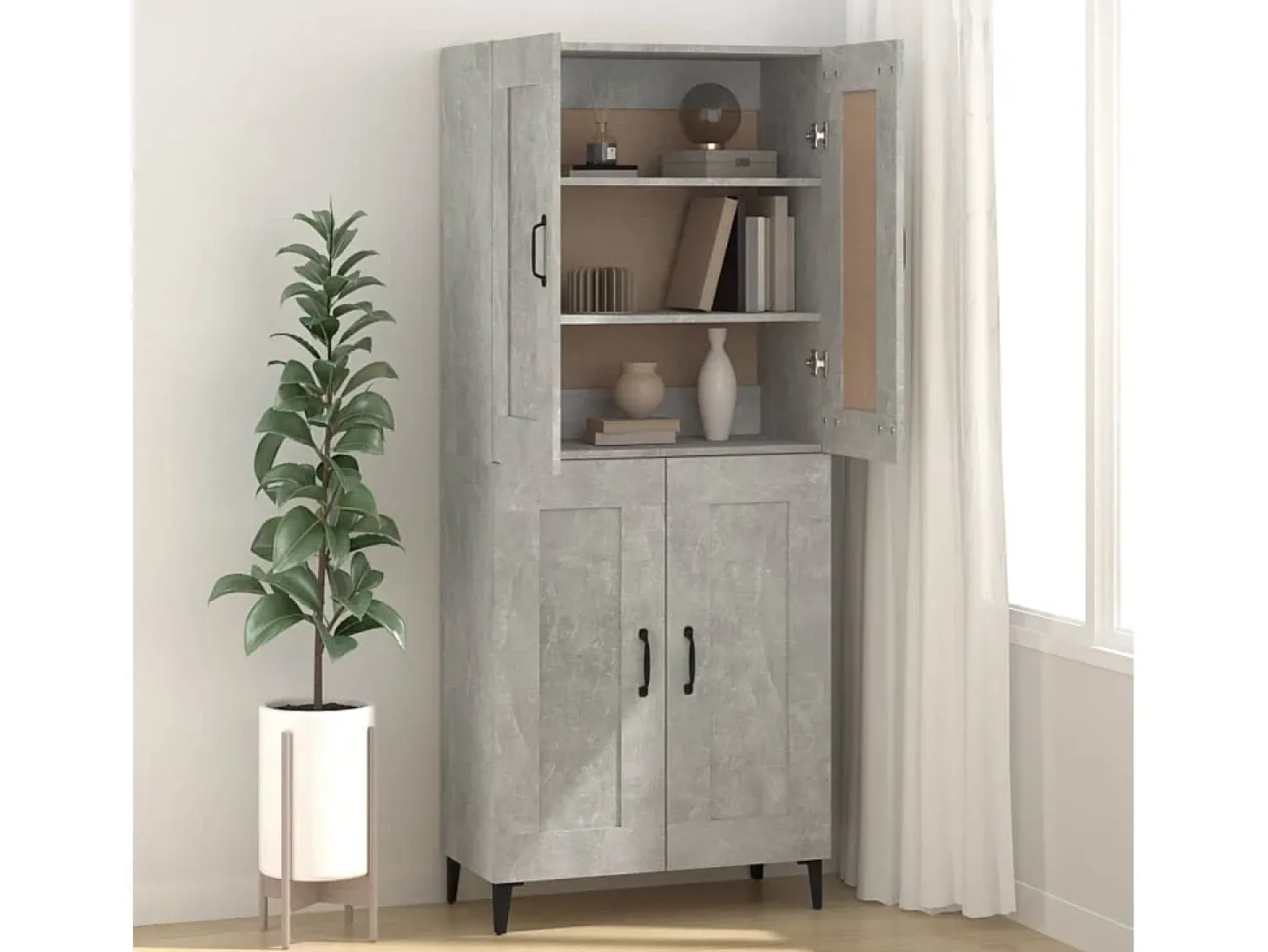 Aparador de madera contrachapada gris hormigón 69,5x34x90 cm ES56943