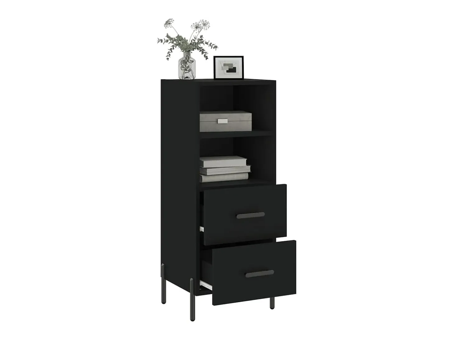 Aparador de madera contrachapada negro 34,5x34x90 cm