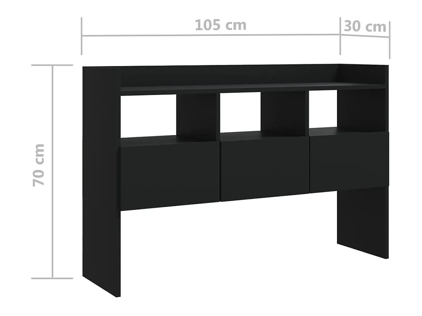 Aparador de madera contrachapada negro 105x30x70 cm