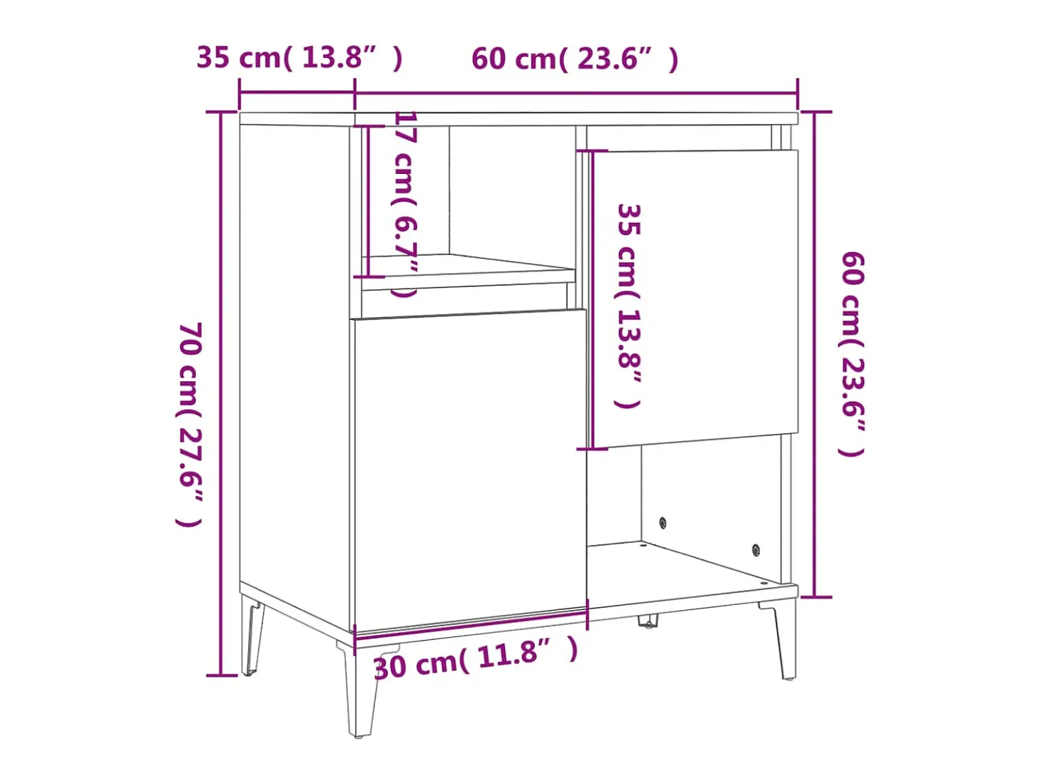 Aparador de madera contrachapada blanco 60x35x70 cm