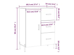 Aparador de madera contrachapada blanco brillante 69,5x34x90 cm