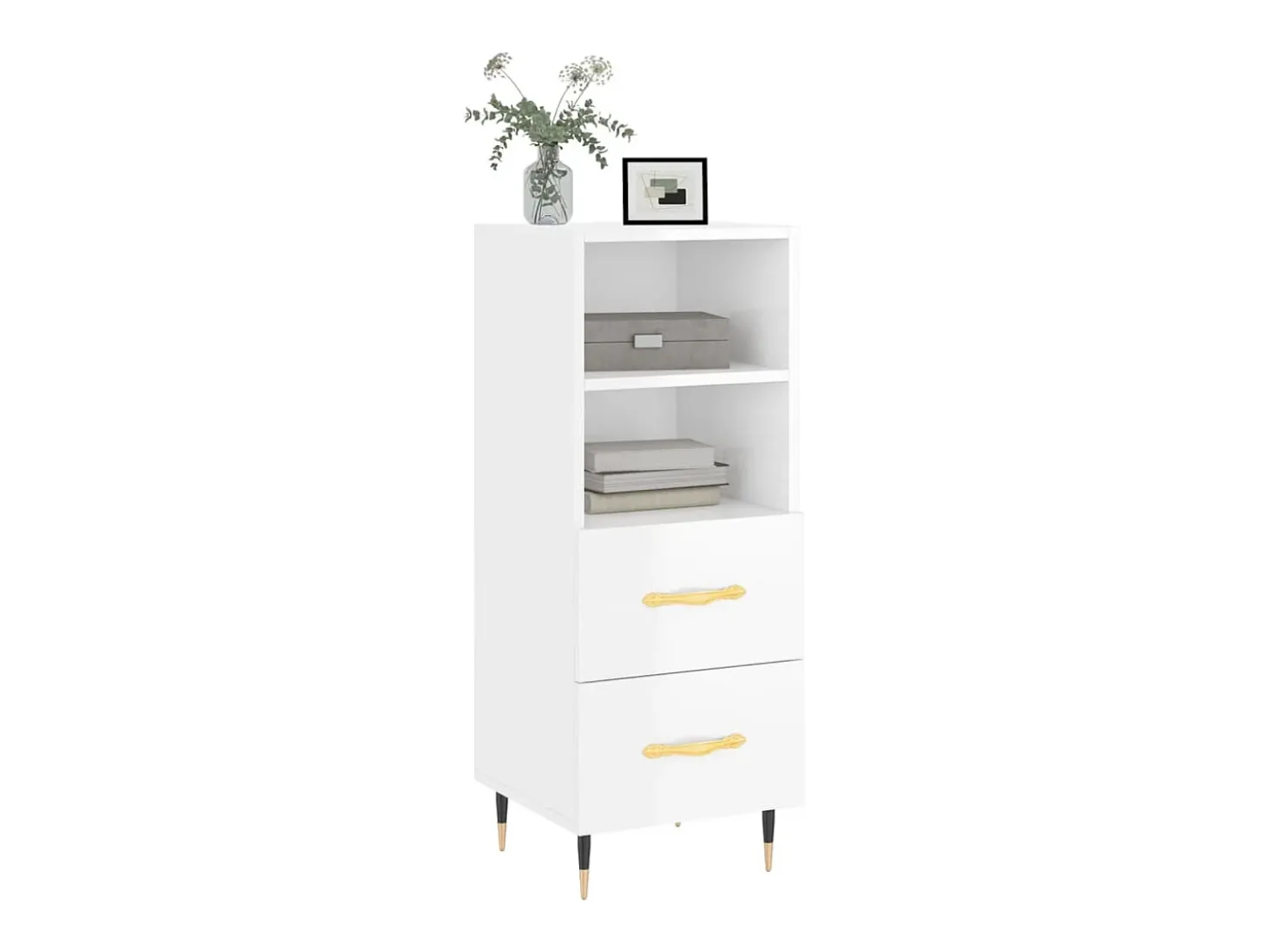 Aparador de madera contrachapada blanco brillante 34,5x34x90 cm ES99478