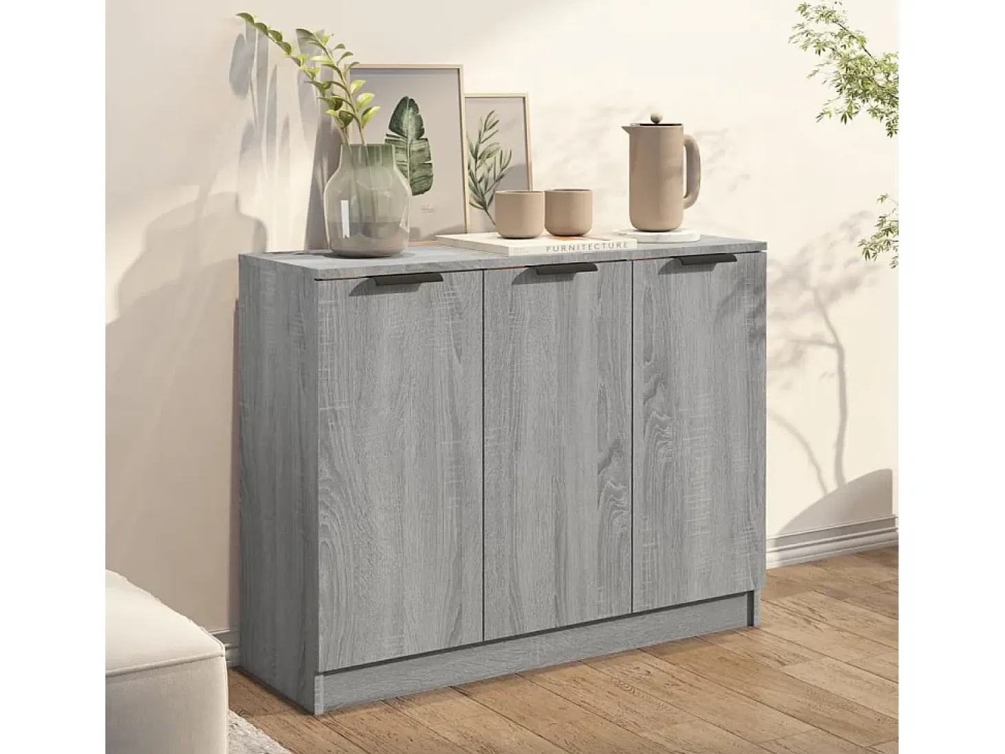 Aparador de madera contrachapada gris Sonoma 90,5x30x70 cm ES95152
