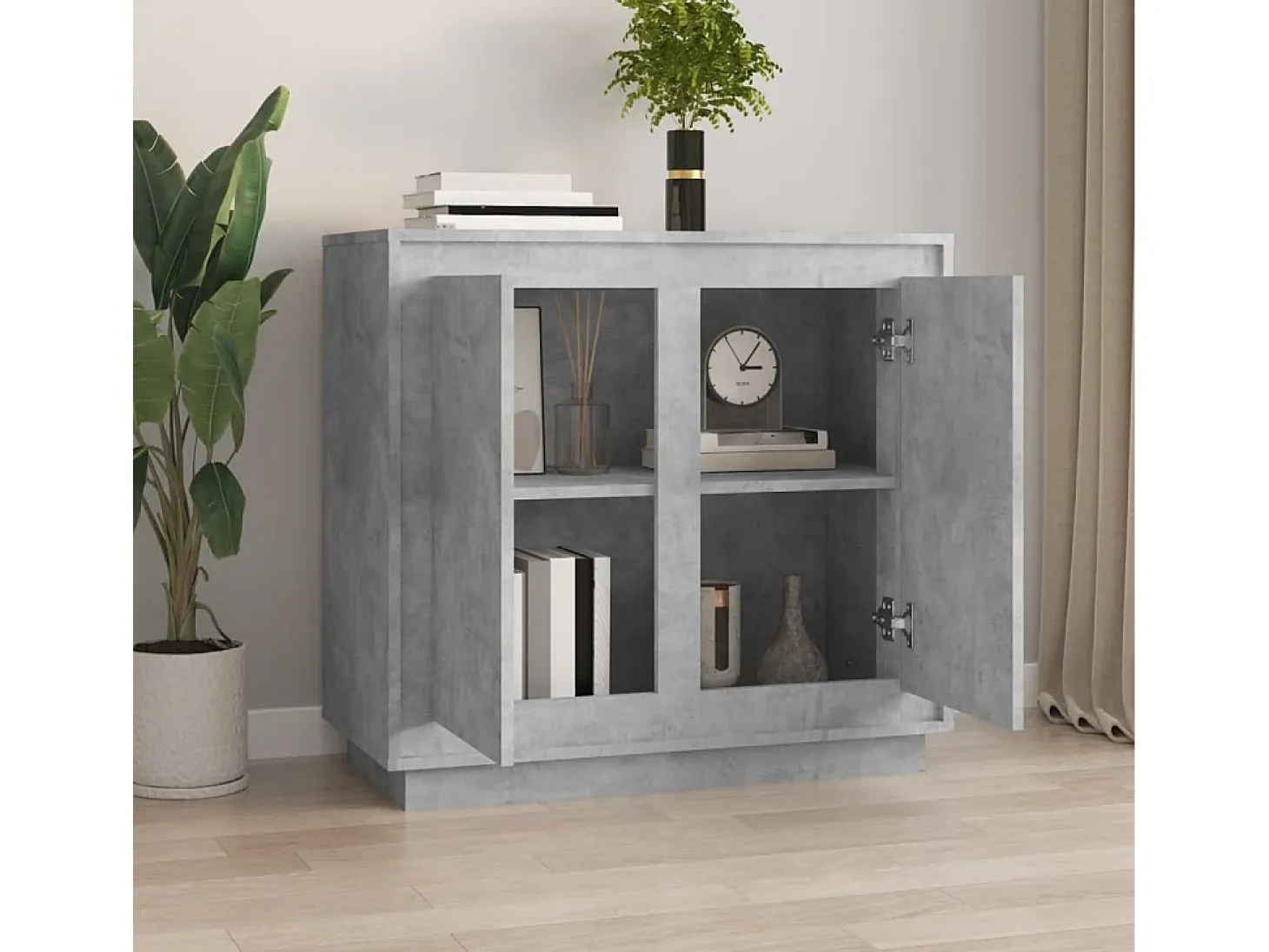 Aparador de madera contrachapada gris hormigón 80x34x75 cm ES91921