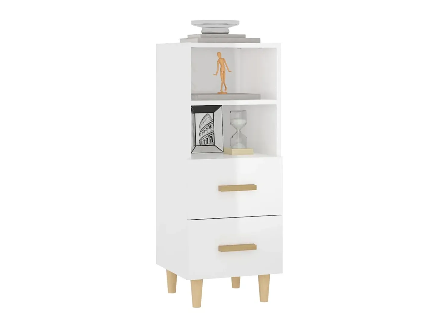 Aparador de madera contrachapada blanco brillante 34,5x34x90 cm ES50954
