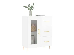 Aparador de madera contrachapada blanco brillante 69,5x34x90 cm
