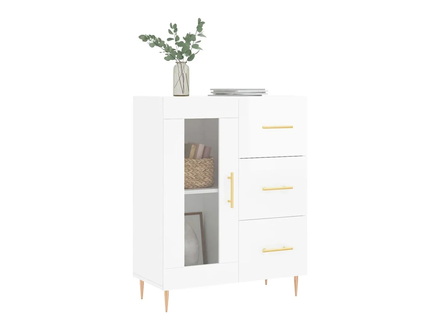 Aparador de madera contrachapada blanco brillante 69,5x34x90 cm