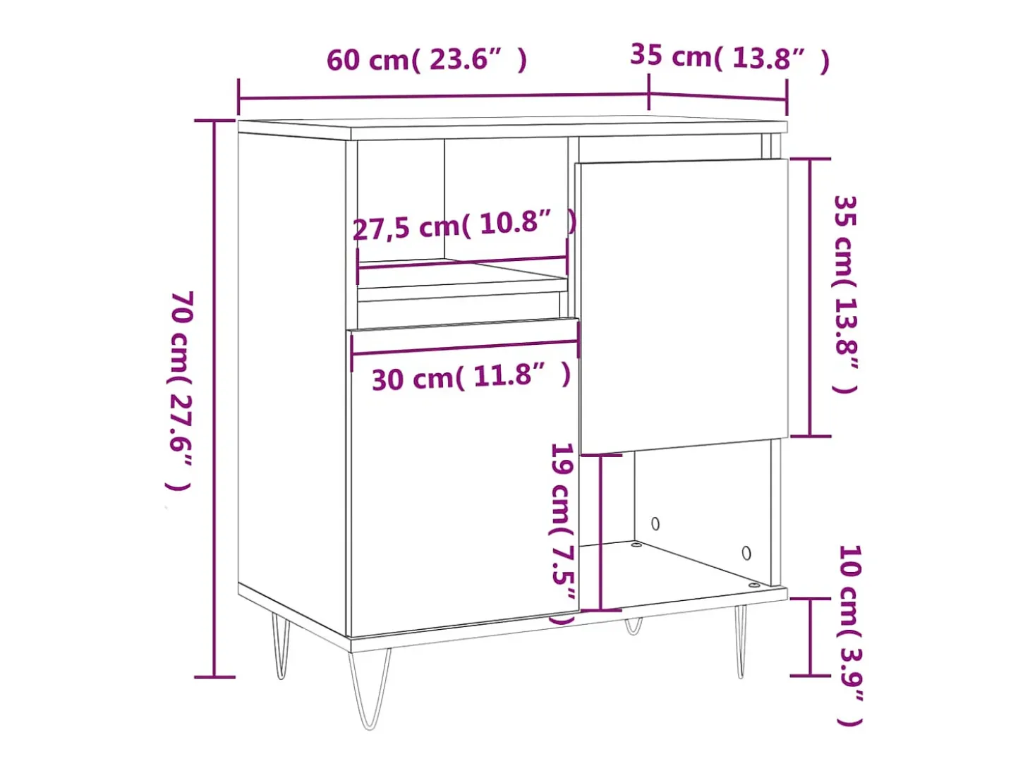 Aparador de madera contrachapada roble Sonoma 60x35x70 cm