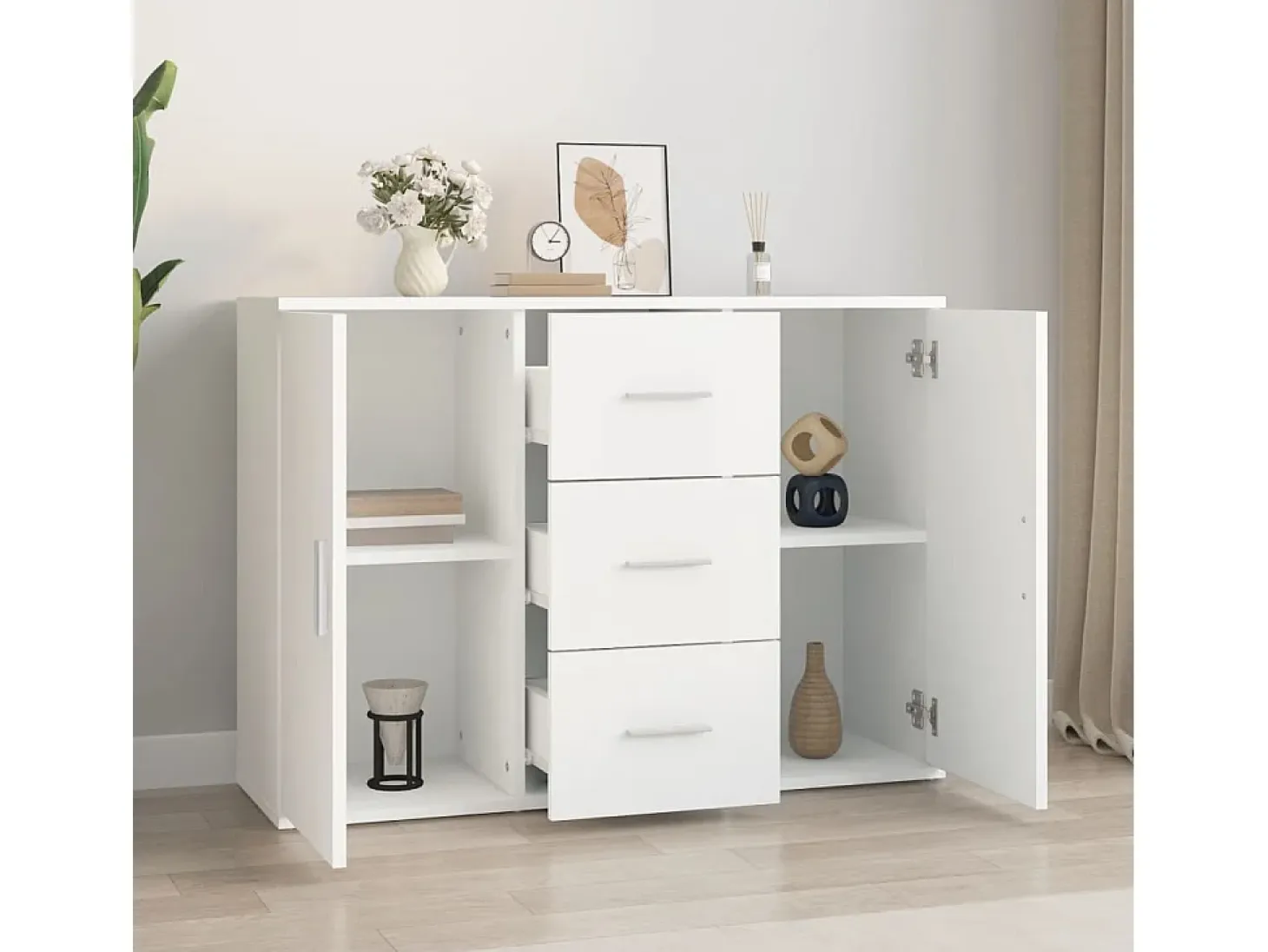 Aparador de madera contrachapada blanca 91x29,5x65 cm ES14822