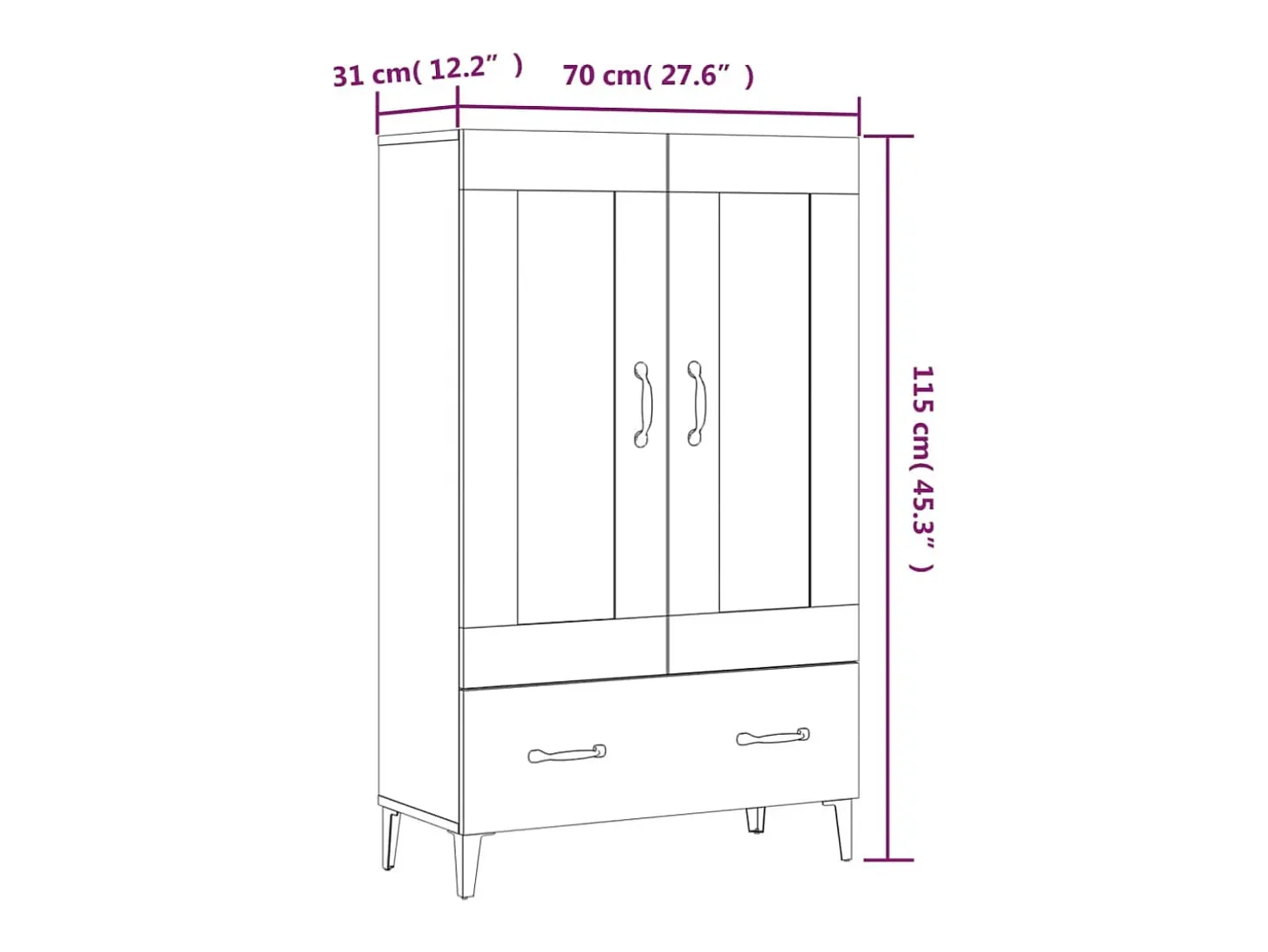 Aparador de madera contrachapada blanco 70x31x115 cm
