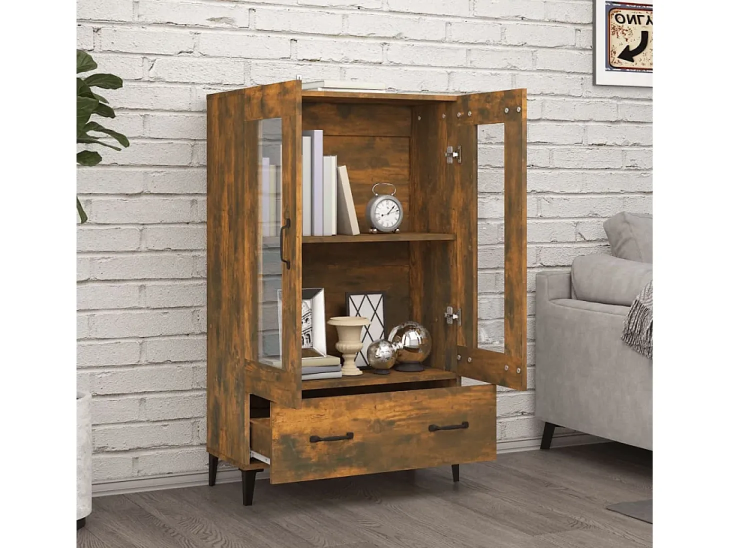 Aparador de madera contrachapada roble ahumado 70x31x115 cm ES61402