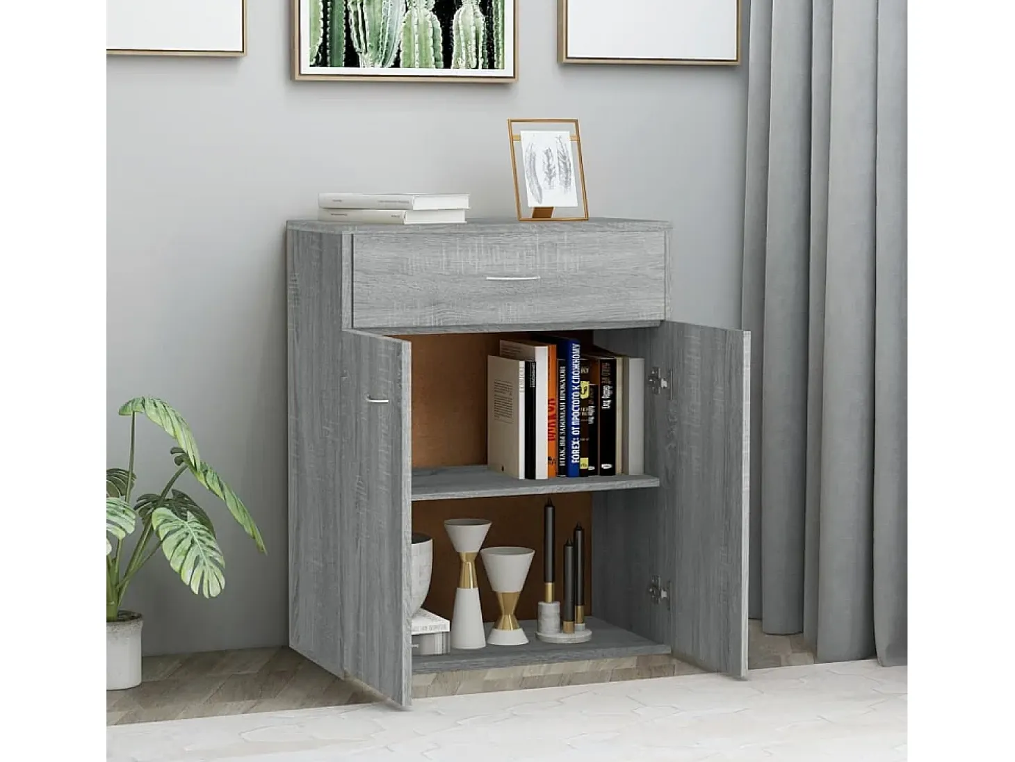 Aparador de madera contrachapada gris Sonoma 60x30x75 cm ES32066