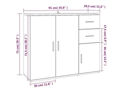 Aparador de madera contrachapada gris Sonoma 91x29,5x75 cm
