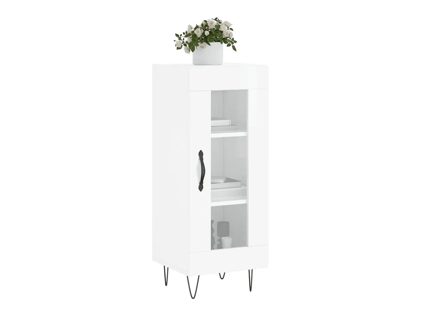 Aparador de madera contrachapada blanco brillante 34,5x34x90 cm