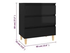 Aparador de madera contrachapada negro brillante 60x35x69 cm