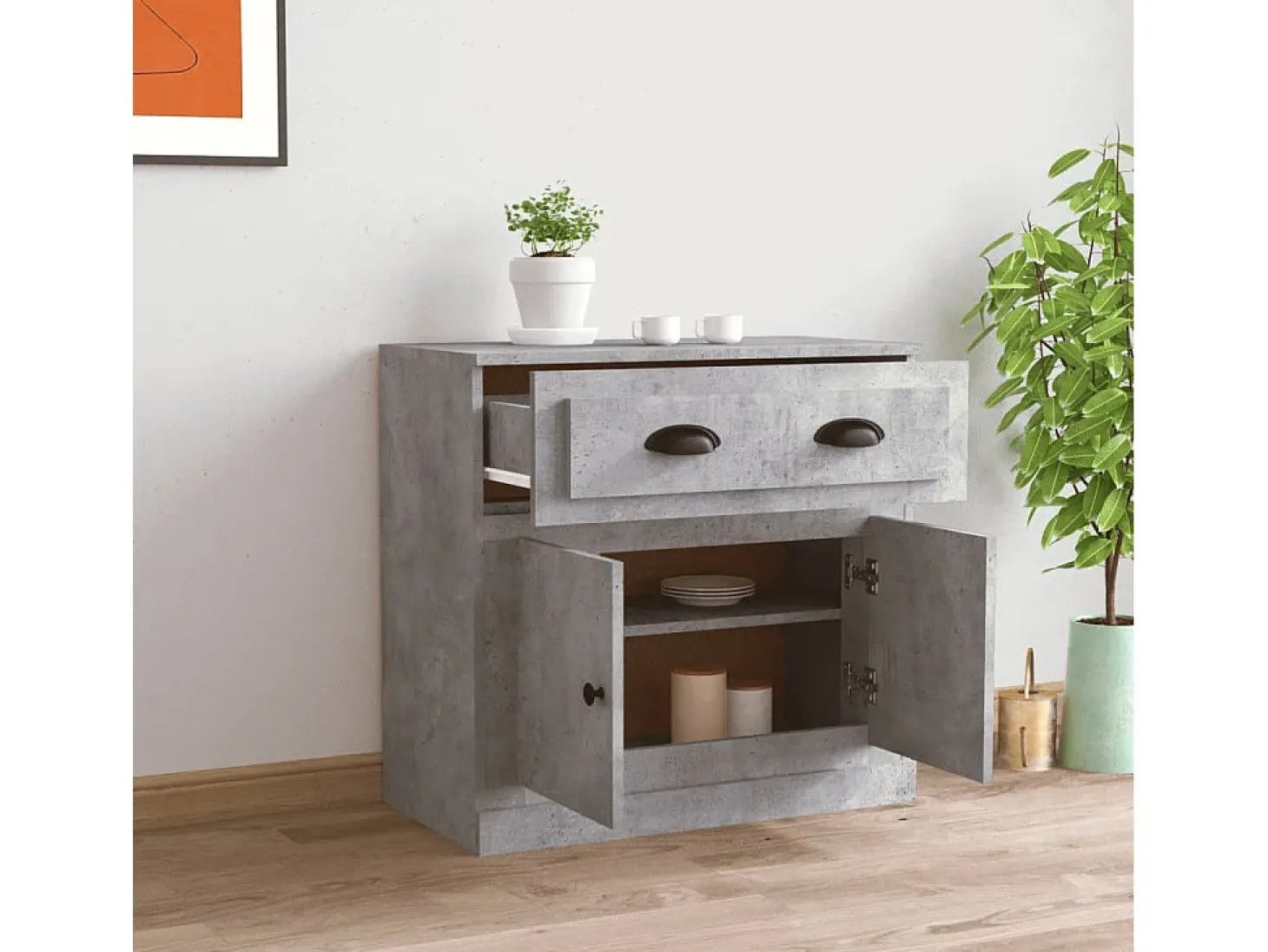 Aparador de madera contrachapada gris hormigón 70x35,5x67,5 cm ES13262