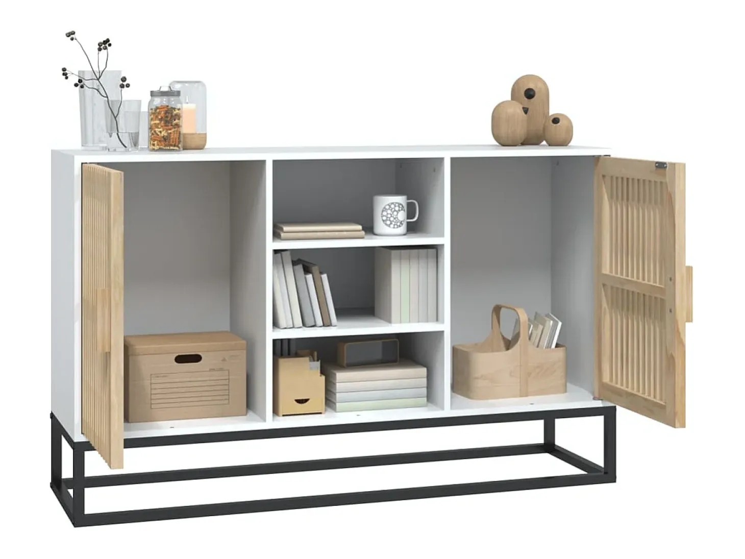Aparador de madera contrachapada blanco 105x30x65 cm