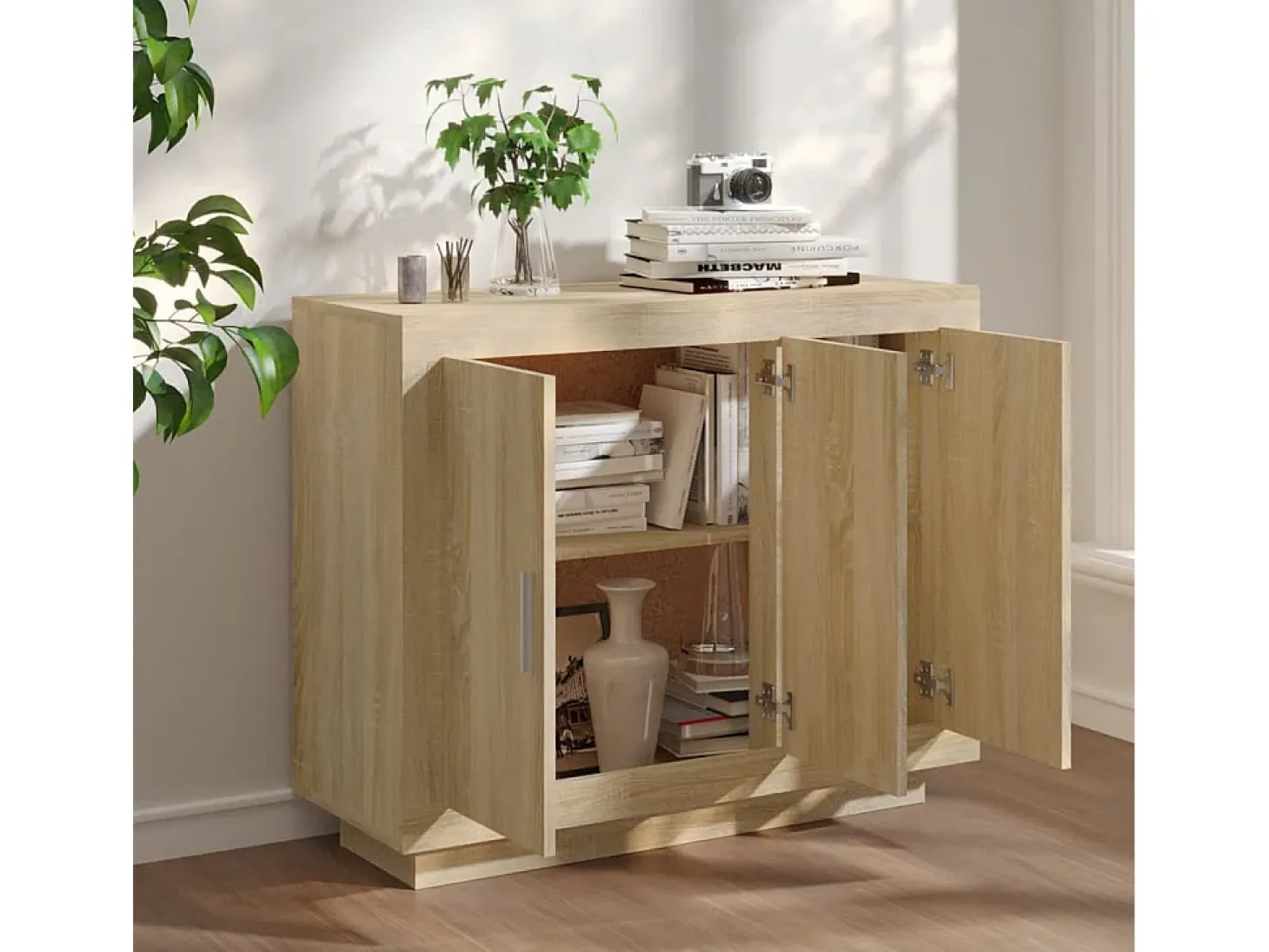 Aparador de madera contrachapada color roble Sonoma 92x35x75 cm