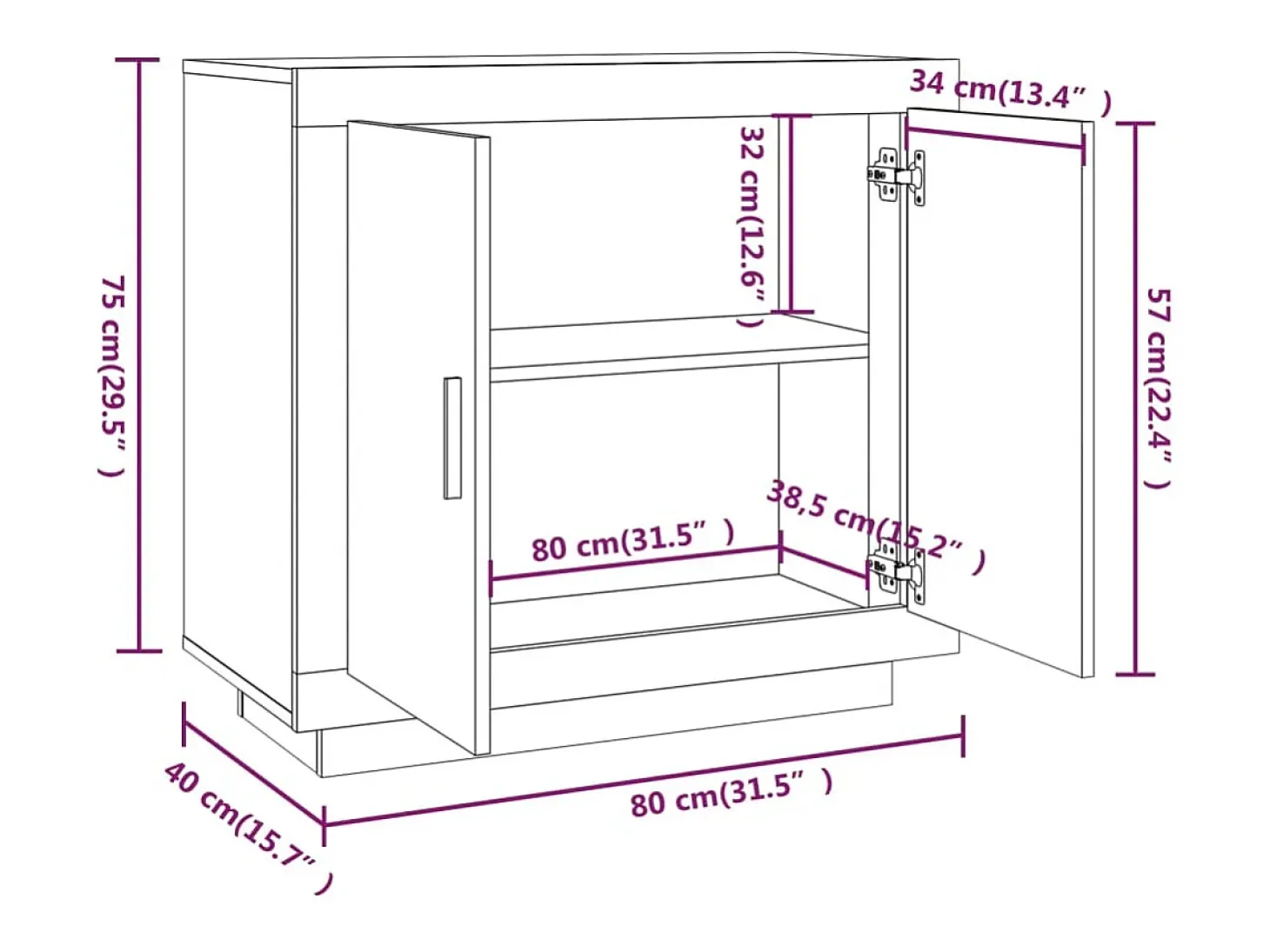 Aparador de madera contrachapada blanco 80x40x75 cm