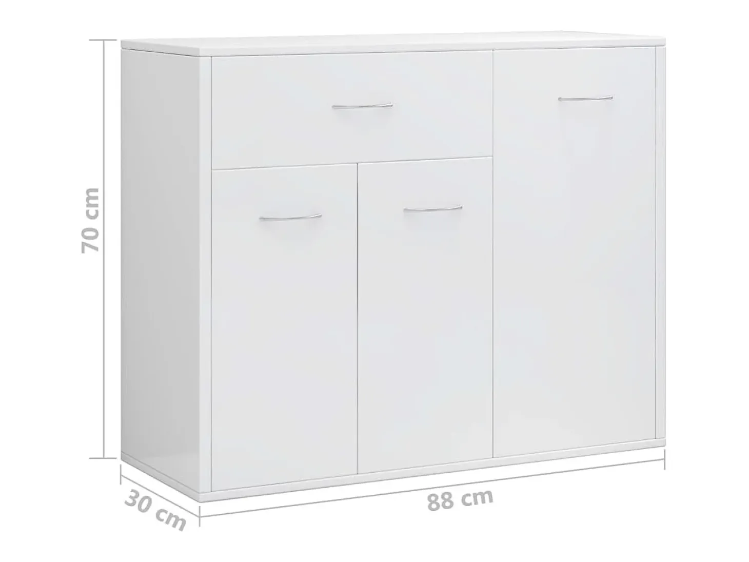 Aparador de madera contrachapada blanco brillante 88x30x70 cm