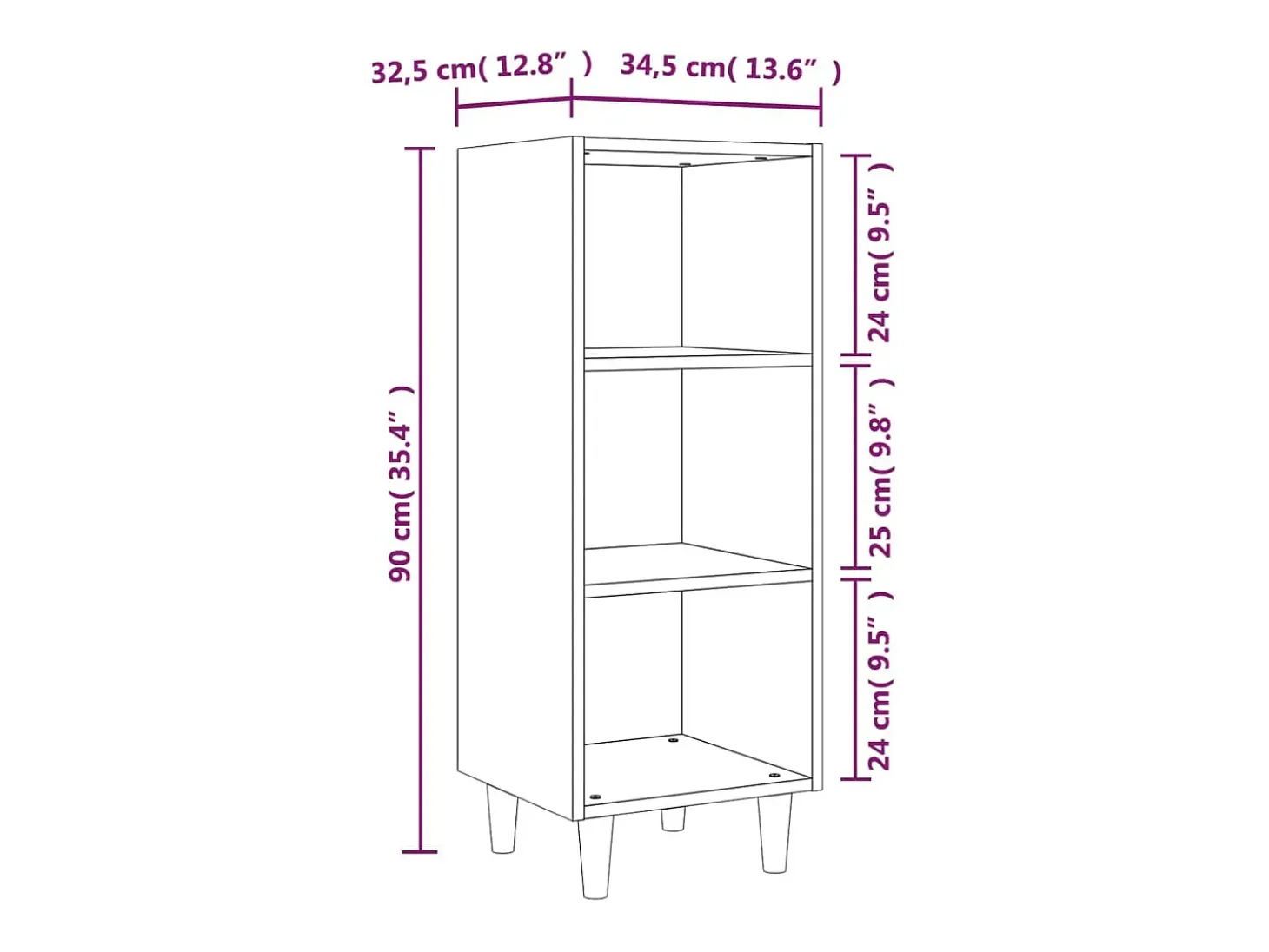Aparador de madera contrachapada blanco 34,5x32,5x90 cm