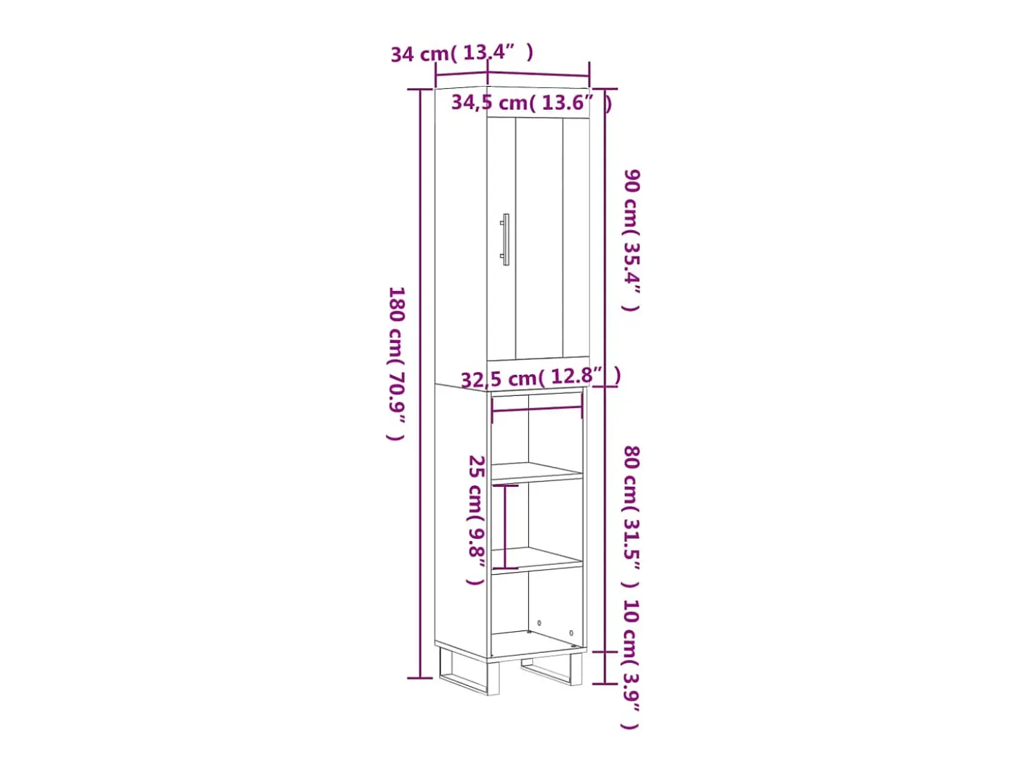 Aparador de madera contrachapada roble Sonoma 34,5x34x180 cm