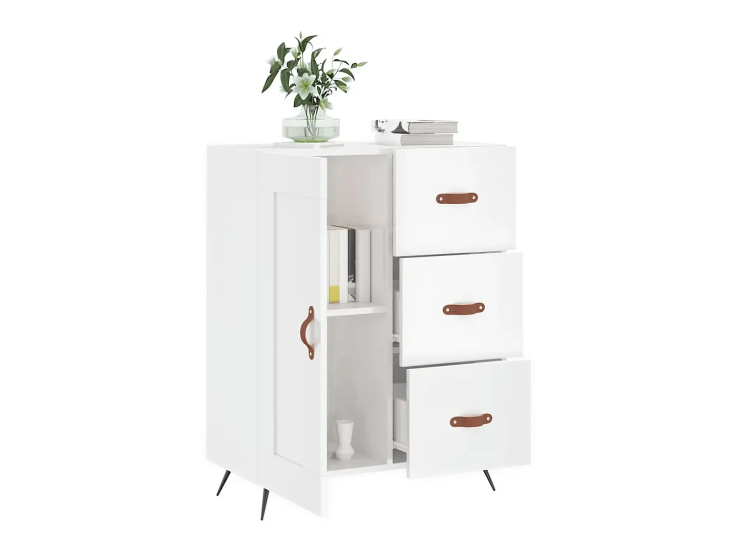 Aparador de madera contrachapada blanco brillante 69,5x34x90 cm ES60446