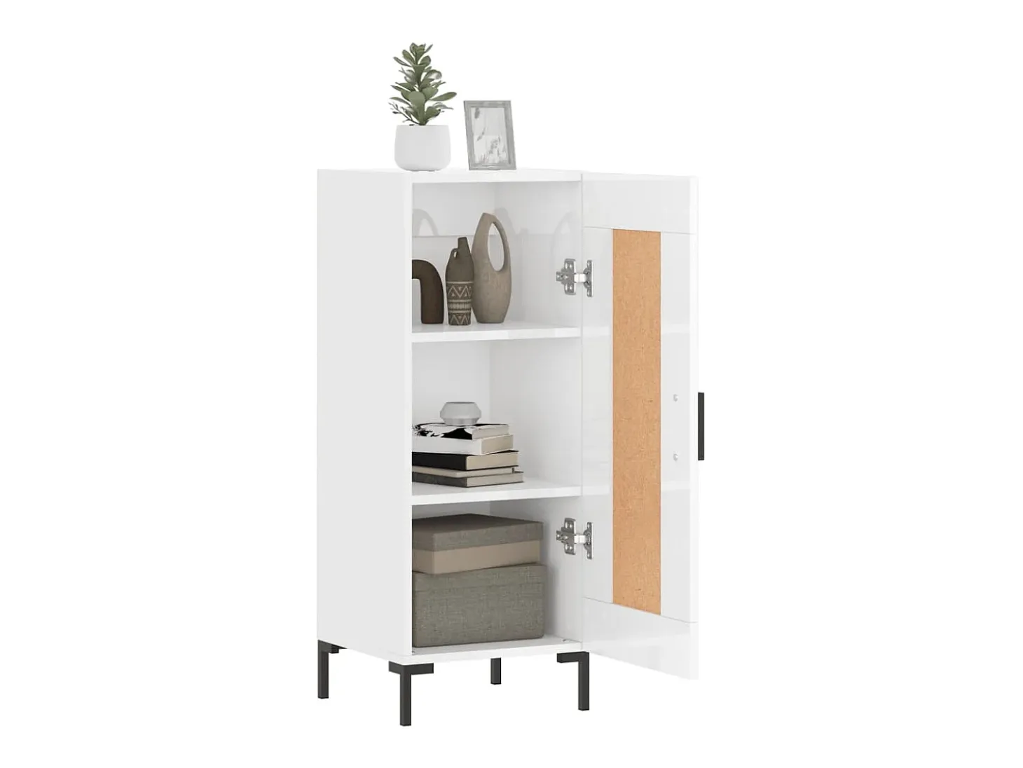 Aparador de madera contrachapada blanco brillante 34,5x34x90 cm ES26837
