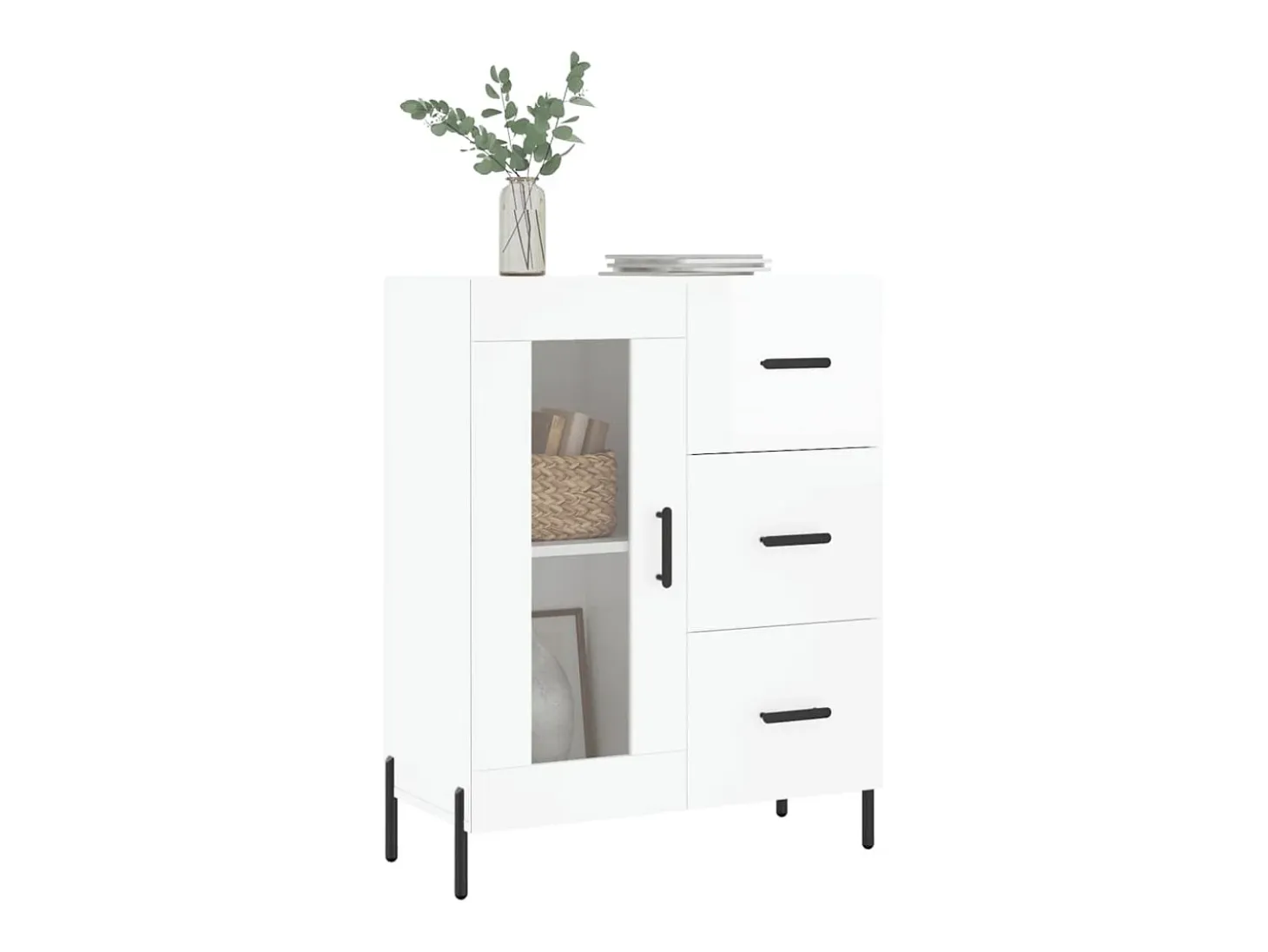 Aparador de madera contrachapada blanco brillante 69,5x34x90 cm
