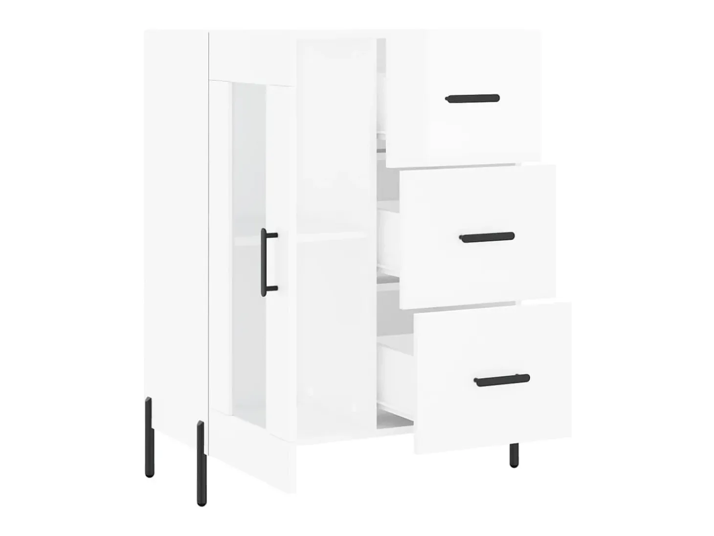 Aparador de madera contrachapada blanco brillante 69,5x34x90 cm