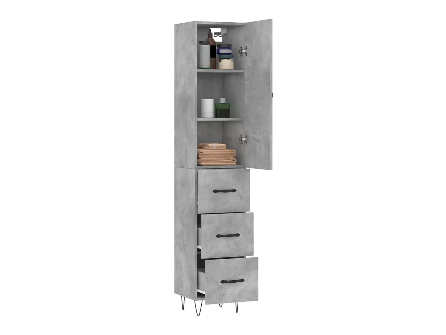 Aparador de madera contrachapada gris hormigón 34,5x34x180 cm ES84671