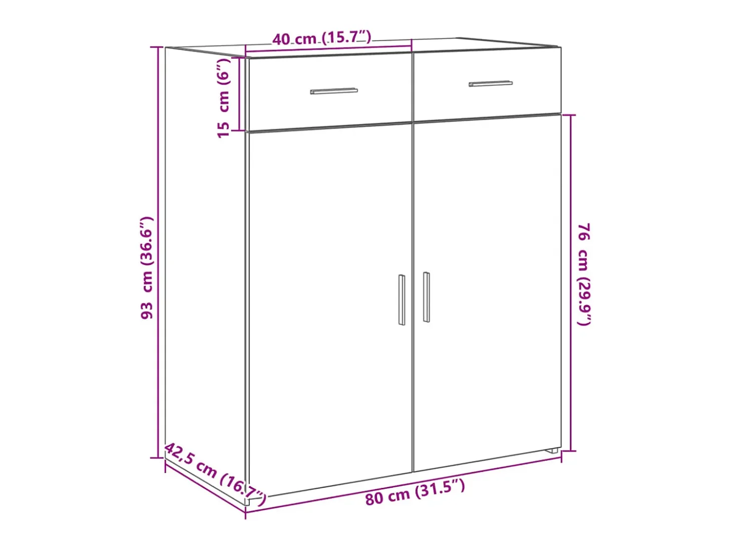 Aparador de madera contrachapada gris hormigón 80x42,5x93 cm