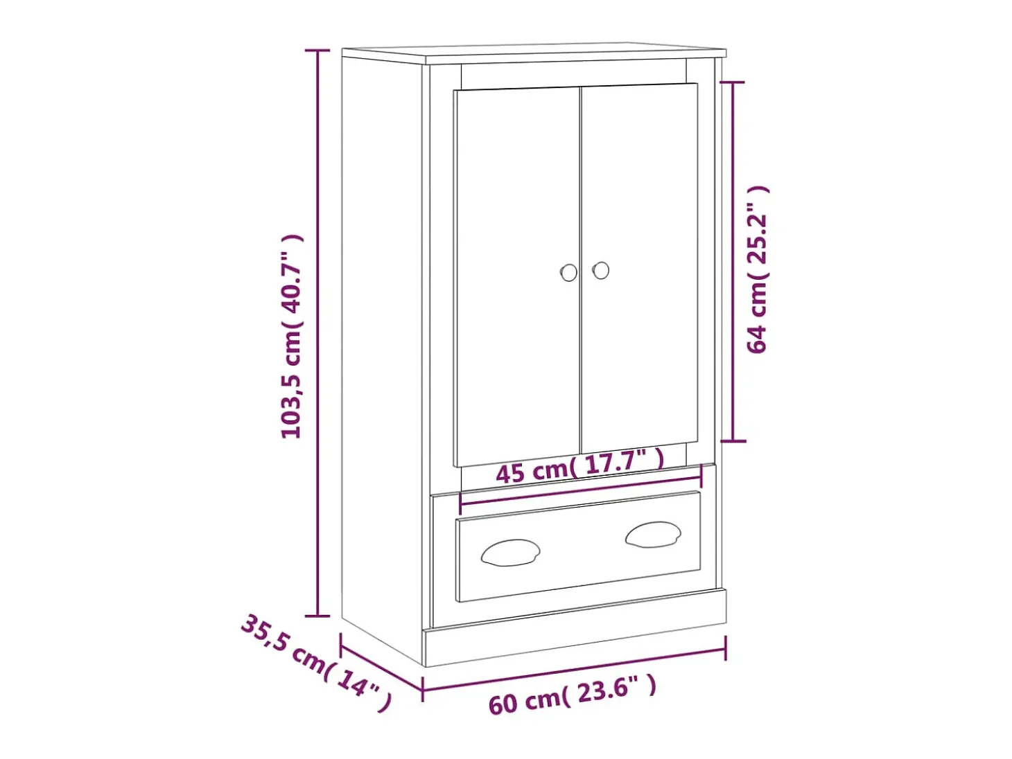 Aparador de madera contrachapada blanco 60x35,5x103,5 cm
