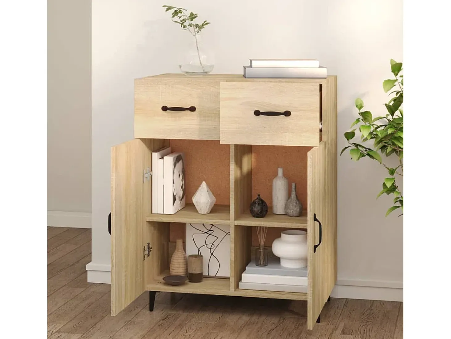 Aparador de madera de ingeniería roble Sonoma 69,5x34x90 cm ES84081