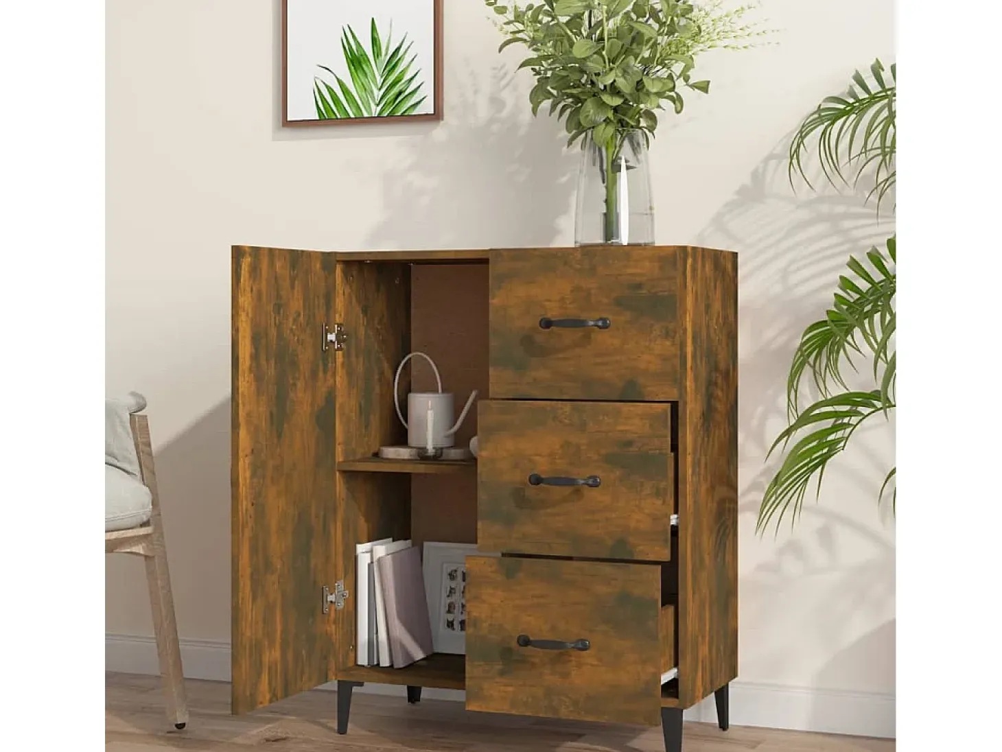 Aparador de madera de ingeniería roble ahumado 69,5x34x90 cm ES62157