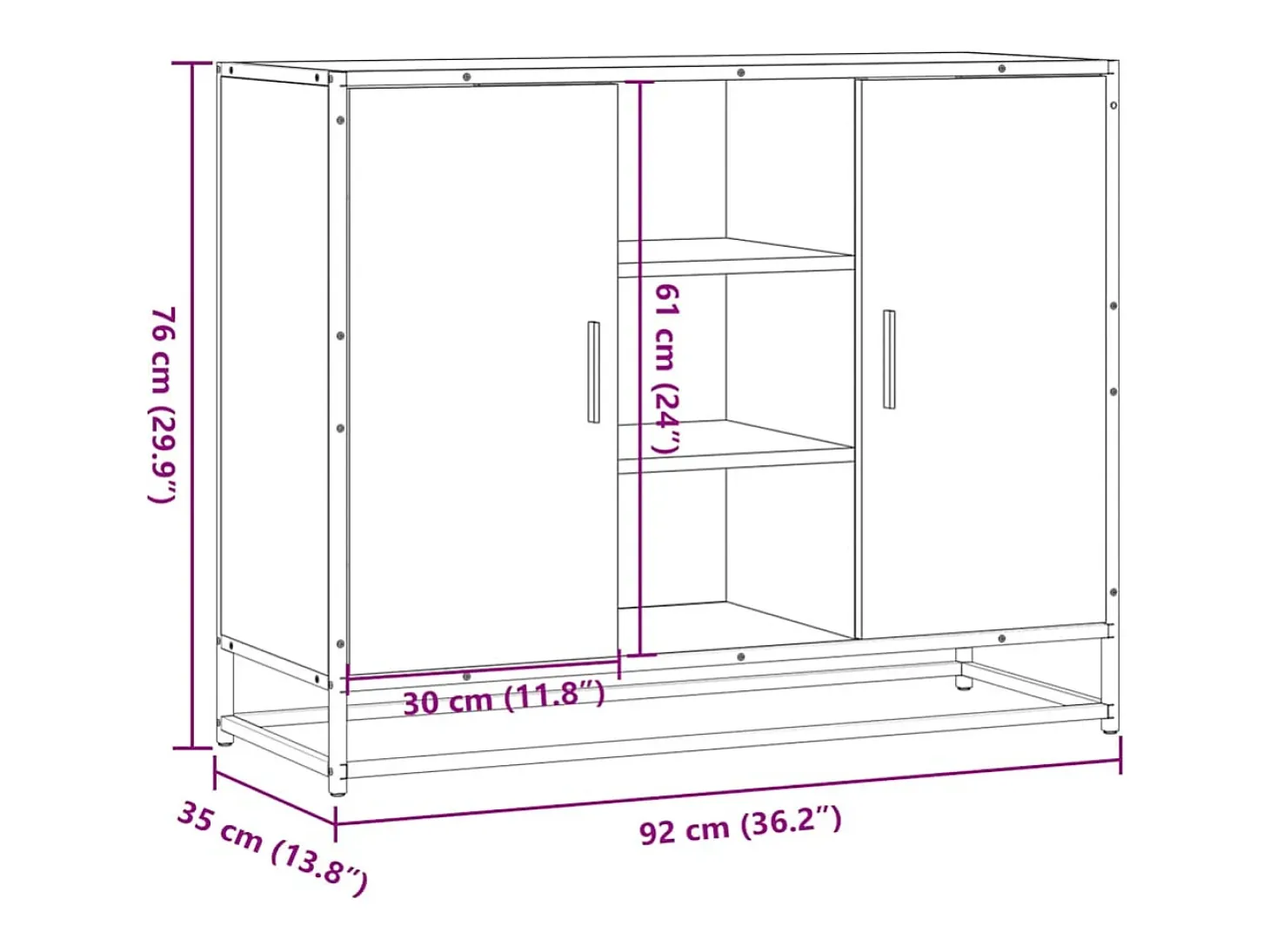 Aparador de madera de ingeniería gris Sonoma 92x35x76 cm