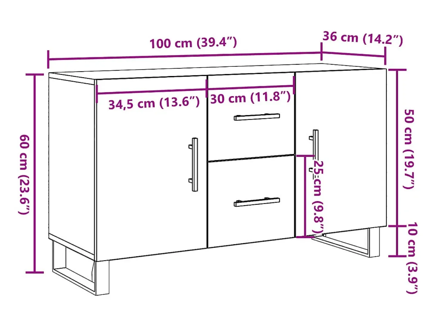 Aparador de madera de ingeniería envejecida 100x36x60 cm