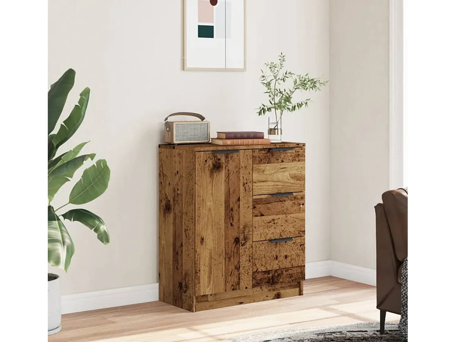 Aparador de madera de ingeniería envejecida 60x30x70 cm