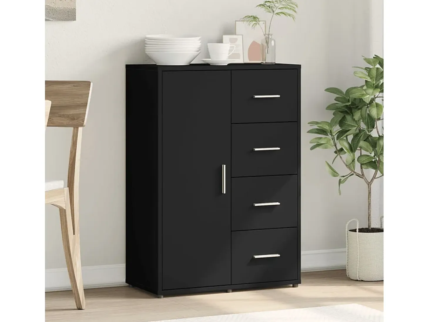 Aparador de madera de ingeniería negro 60x31x84 cm