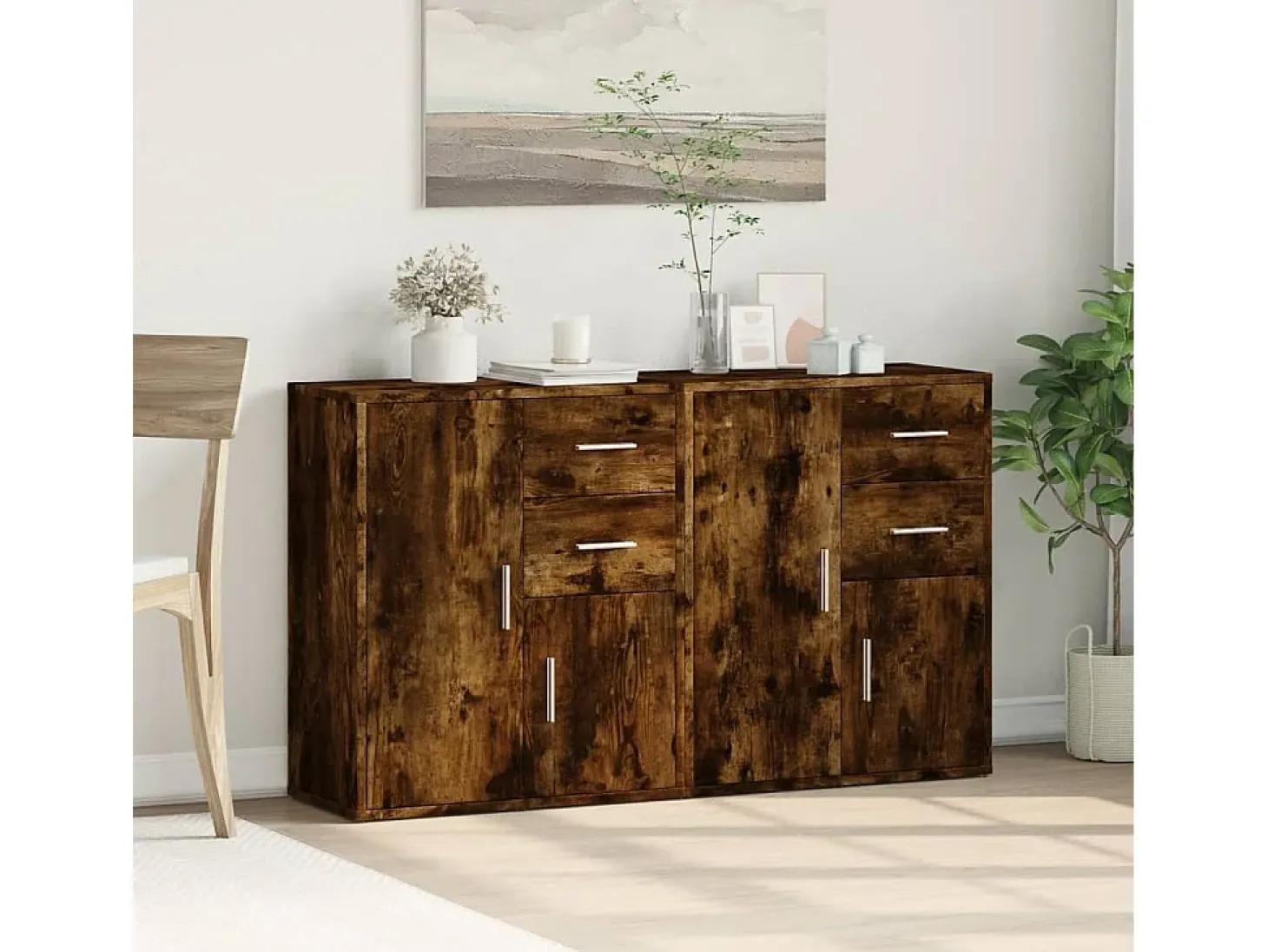 Aparador de madera de ingeniería 2 uds roble ahumado 60x31x70cm ES682049