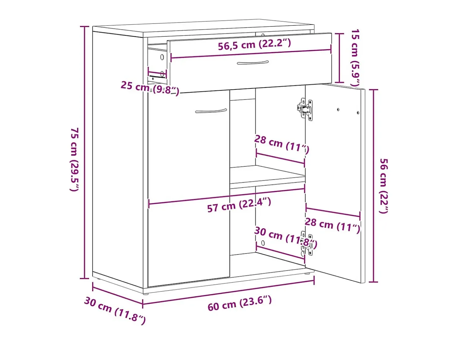 Aparador de madera de ingeniería roble artisan 60x30x75 cm