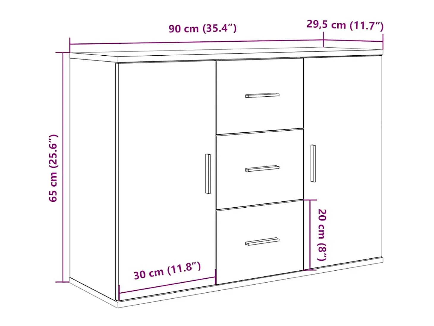 Aparador de madera de ingeniería envejecida 90x29,5x65 cm