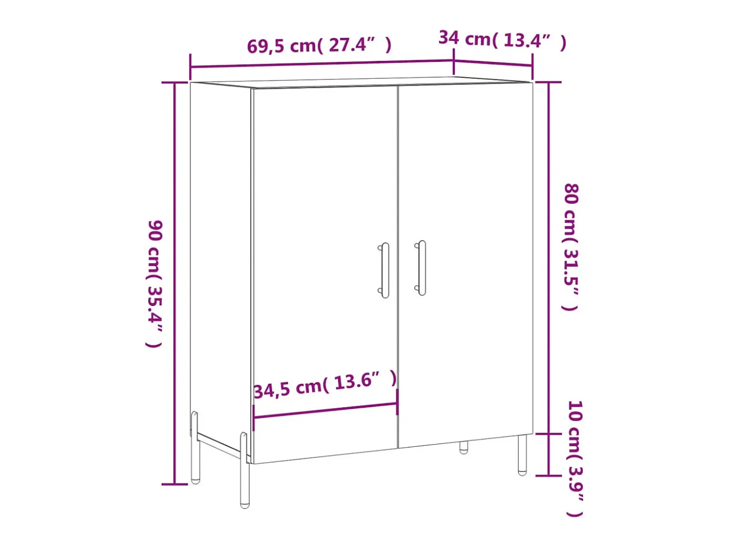 Aparador de madera de ingeniería gris hormigón 69,5x34x90 cm