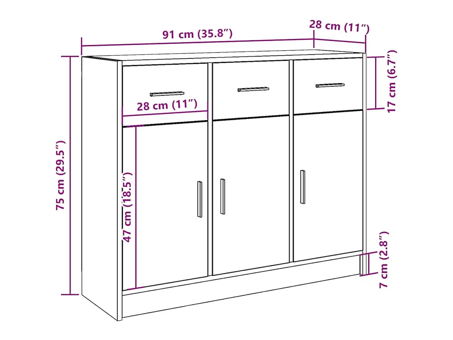 Aparador de madera de ingeniería roble artisan 91x28x75 cm