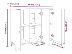Aparador de madera de ingeniería gris hormigón 90x34x80 cm