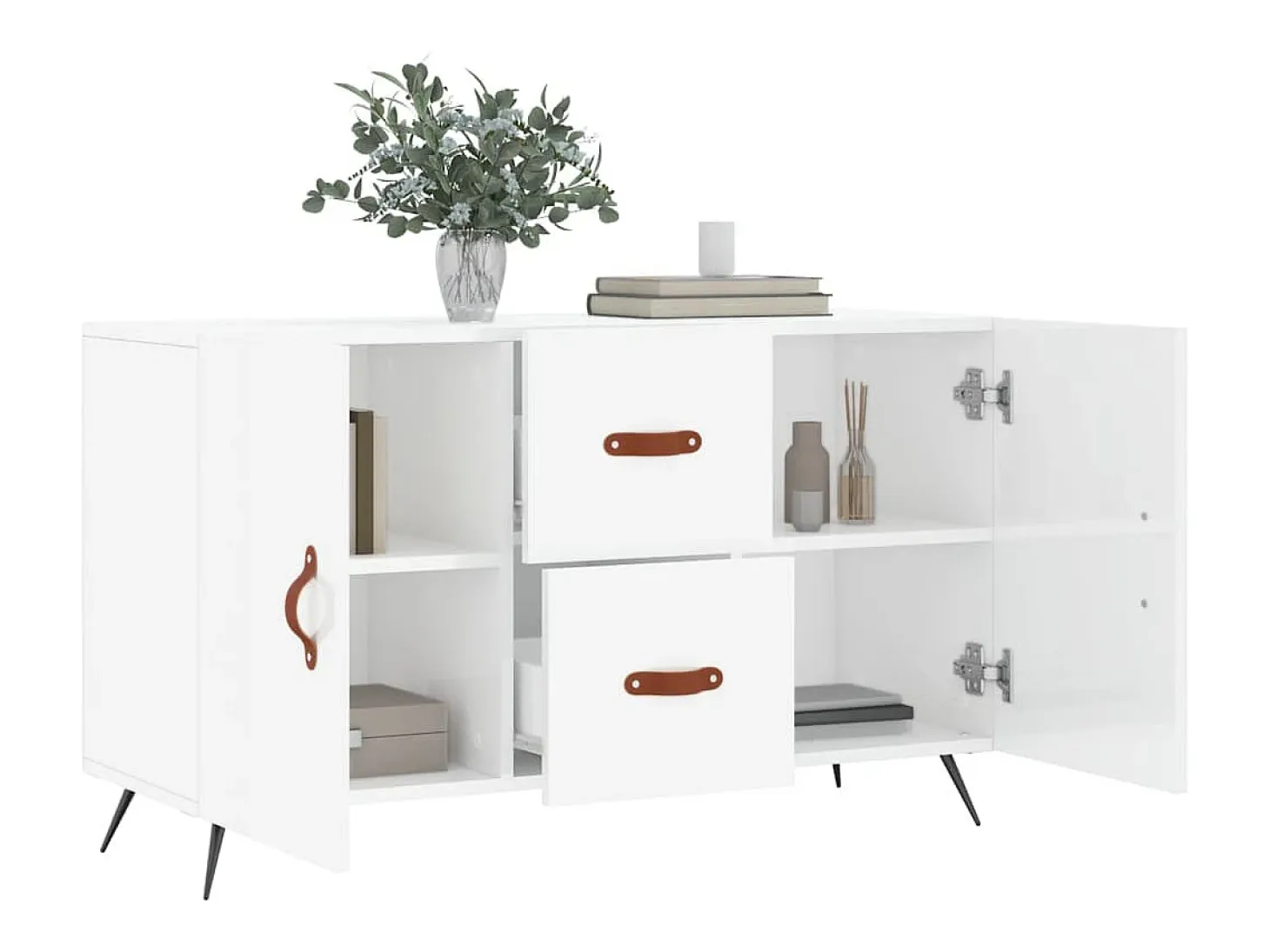 Aparador de madera de ingeniería blanco brillante 100x36x60 cm