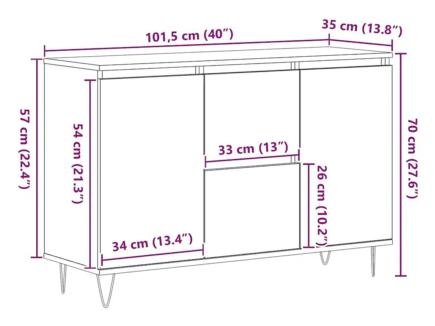 Aparador de madera de ingeniería envejecida 101,5x35x70 cm