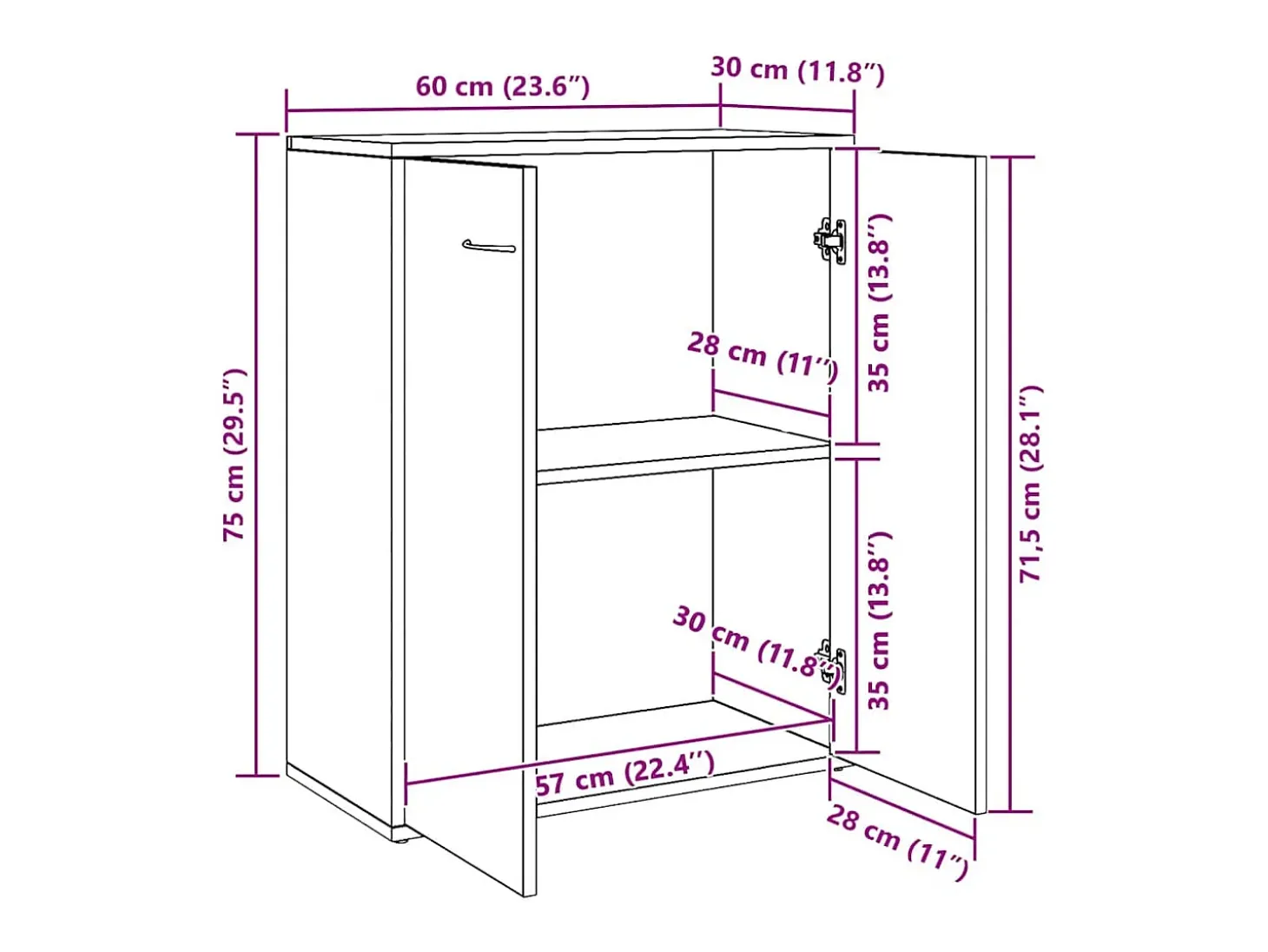 Aparador de madera de ingeniería roble artisan 60x30x75 cm